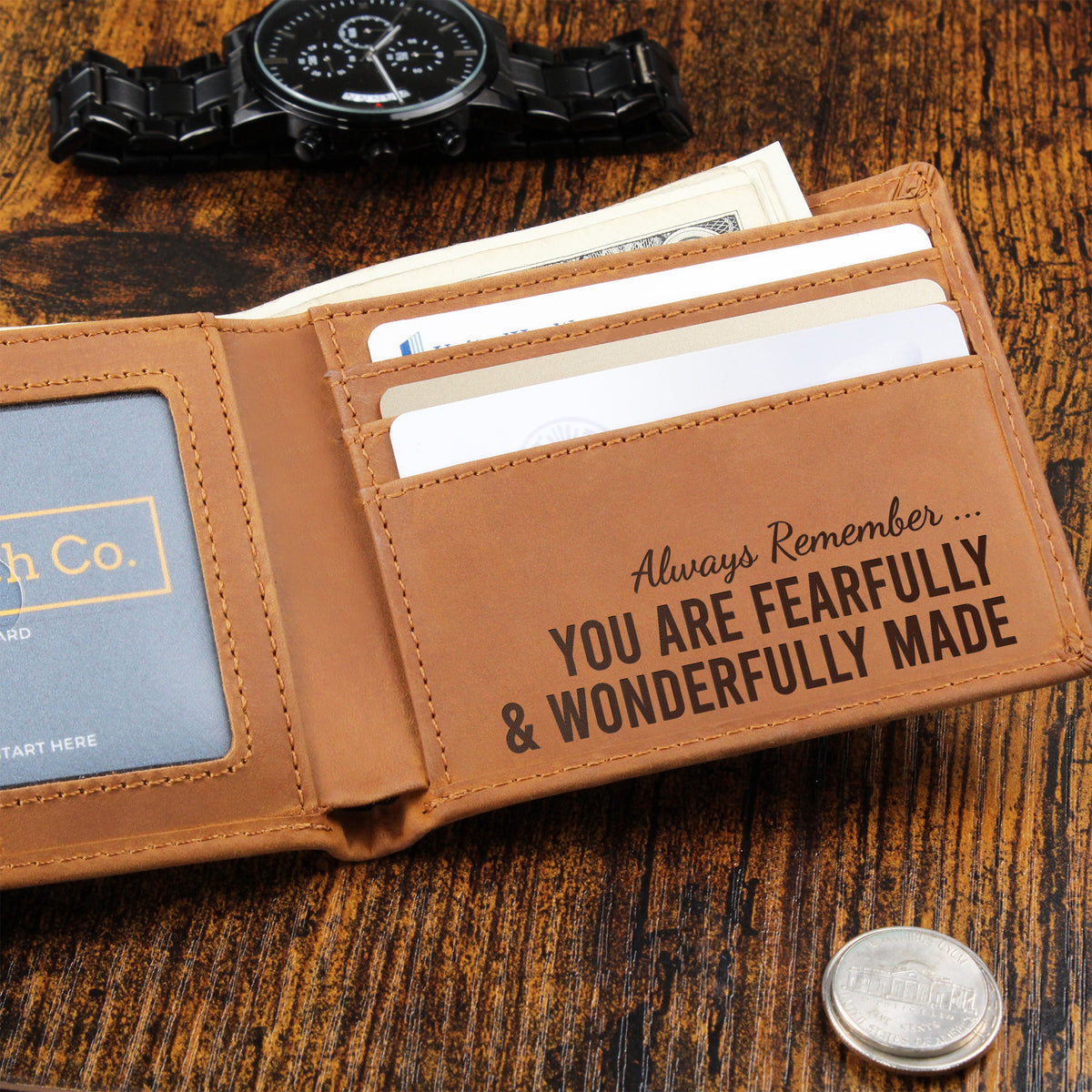 Fearfully and Wonderfully Made Wallet - Christian Gifts for Men - Psalm 139:14 Gifts - Leather Wallet