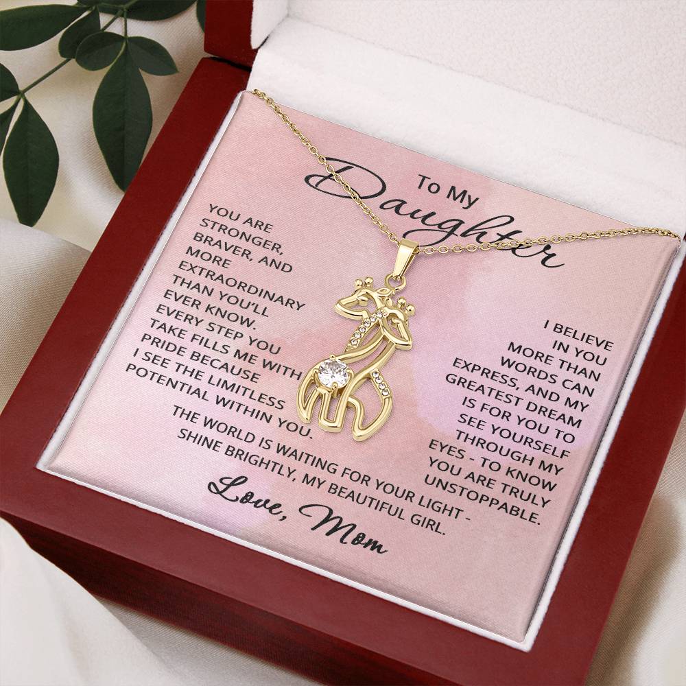 To My Daughter Necklace from Mom Daughter Gift for Christmas Birthday Giraffe Pendant Jewelry Stronger Braver