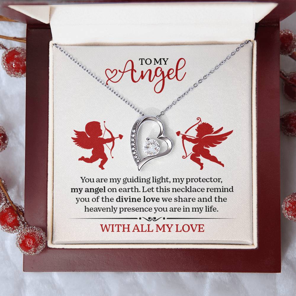 To My Angel Necklace With All My Love Valentines Day Gift with Cupid Wedding Anniversary Jewelry for Wife Christmas Gifts for Her