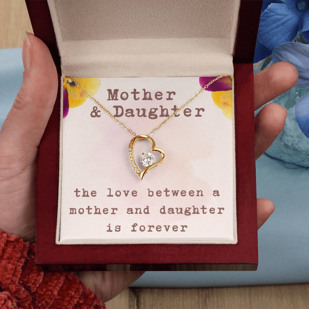 Mother’s Day Gift from Daughter – Mother Daughter Heart Necklace for Birthday or Christmas – The Love Between Mother and Daughter Is Forever