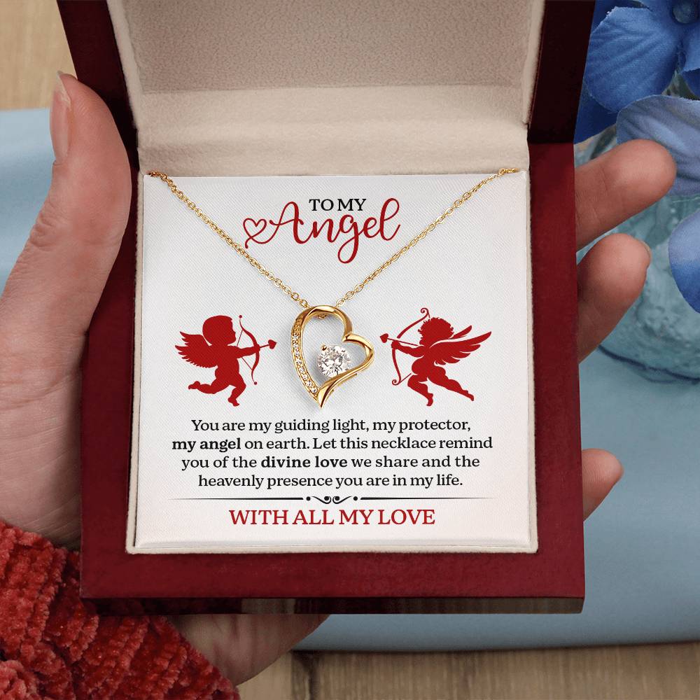 To My Angel Necklace With All My Love Valentines Day Gift with Cupid Wedding Anniversary Jewelry for Wife Christmas Gifts for Her