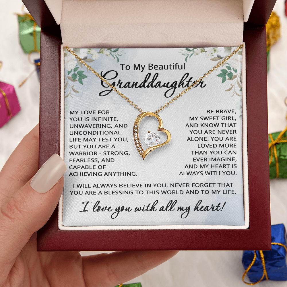 To My Granddaughter Necklace from Grandpa Grandma Grandparents Granddaughter Gift for Christmas Birthday Graduation Beautiful Strong Brave Fearless Graduate from Grandmother Grandfather