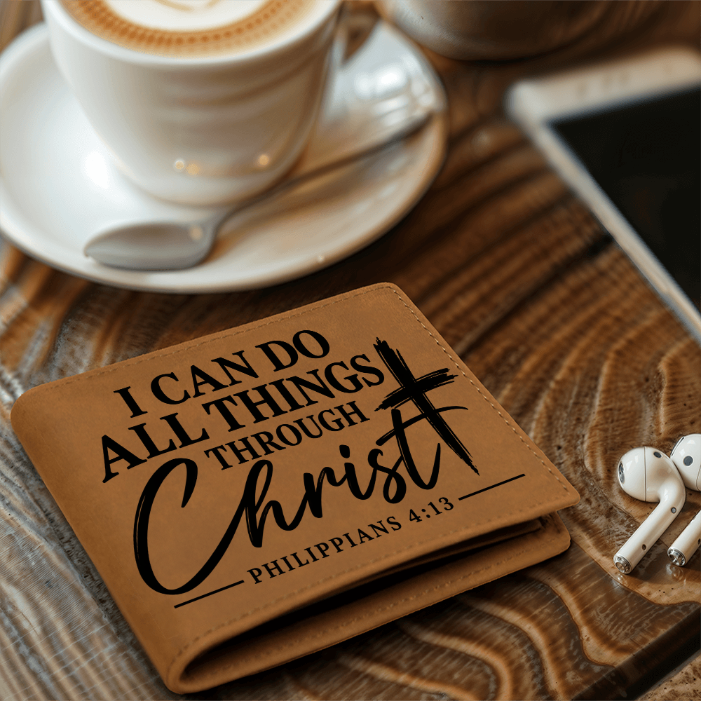Philippians 4:13 Leather Wallet for Men - I Can Do All Things Through Christ - Christian Gifts for Him