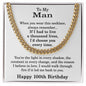100th Birthday Gift for Him, 100th Birthday Necklace for Men, Adjustable Stainless Steel Cuban Link Chain