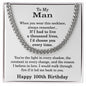 100th Birthday Gift for Him, 100th Birthday Necklace for Men, Adjustable Stainless Steel Cuban Link Chain