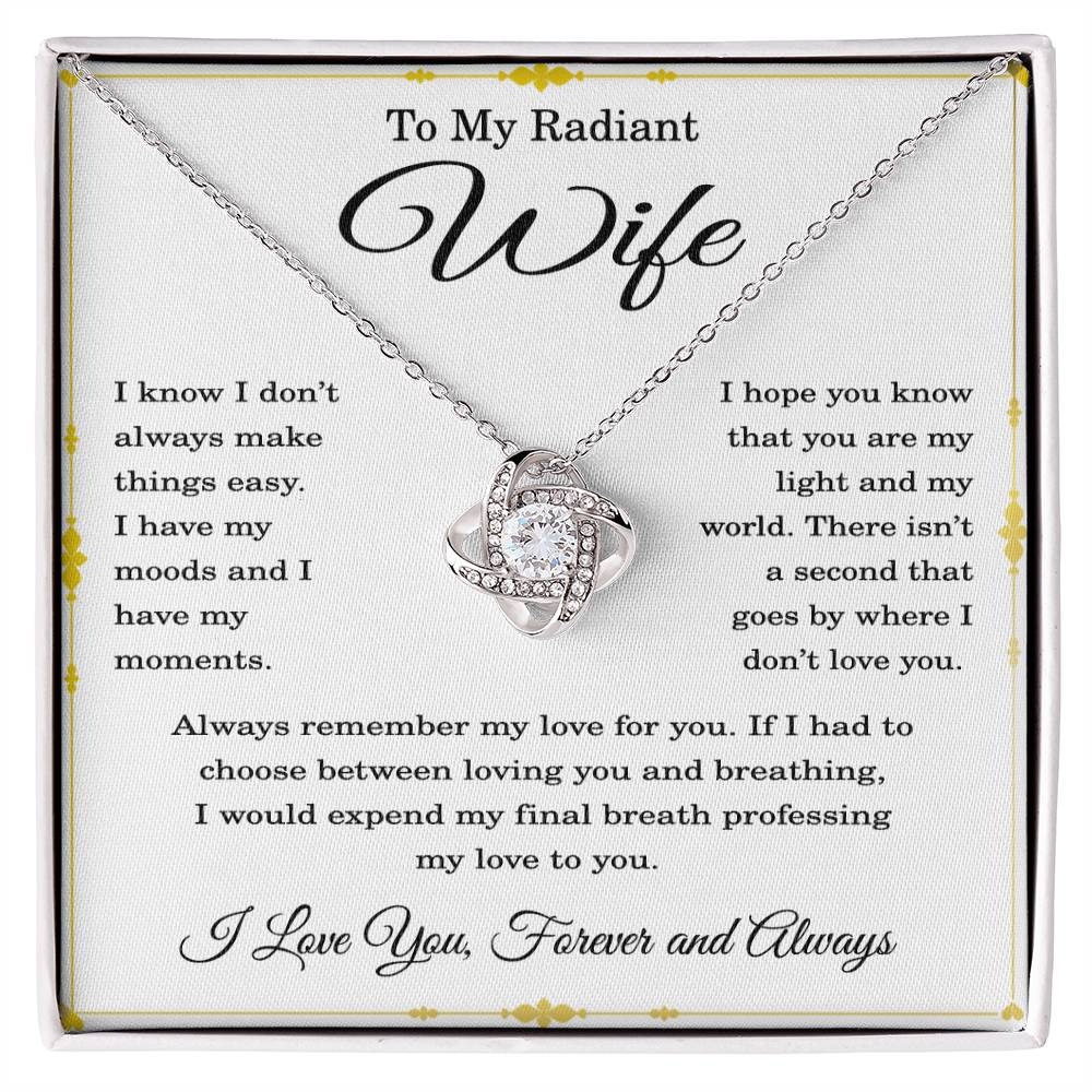 To My Wife Necklace Love Knot Pendant Birthday Christmas Anniversary Valentine's Day I Know for Sure That You Are the One I Want to Be With