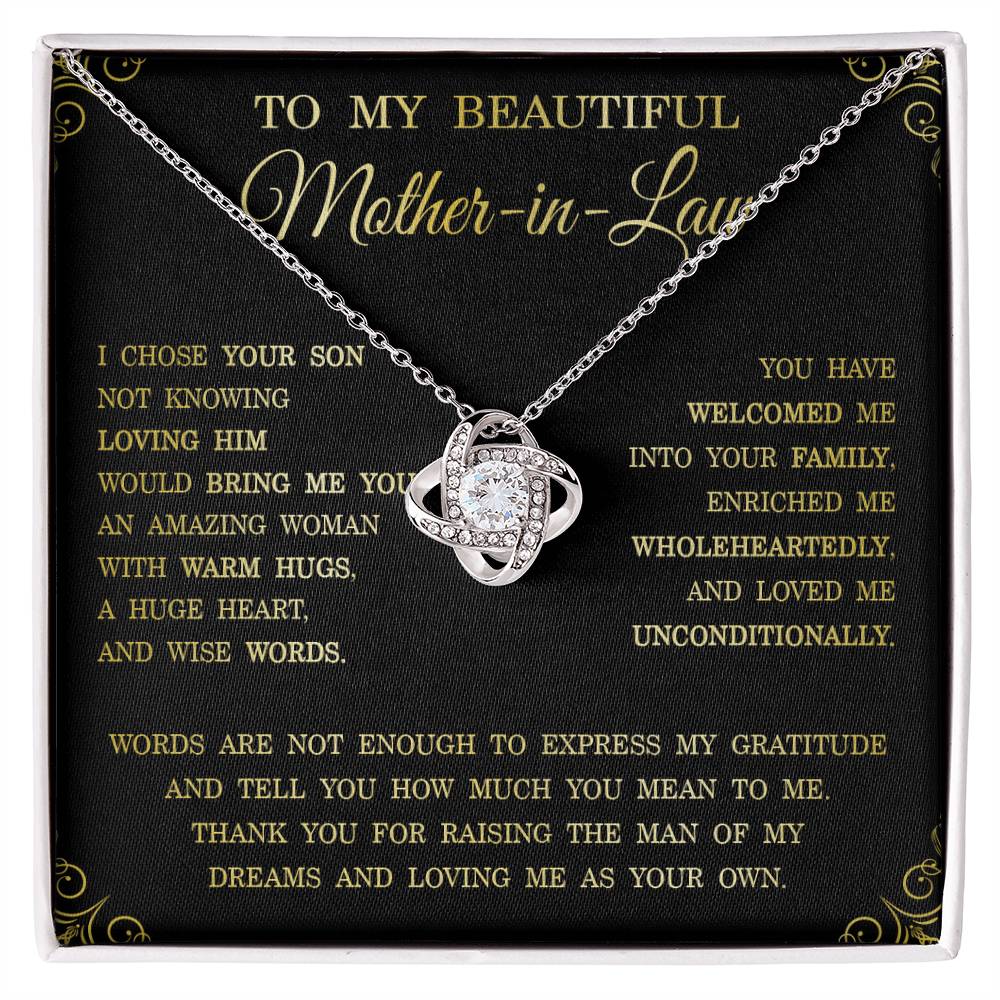 Thank You Gifts for Mother-in-Law Jewelry, Beautiful Mother-in-Law Love Knot Necklace, Inspirational Mother's Day Gifts for Women, Gifts from Daughter-in-Law to Mother-in-Law