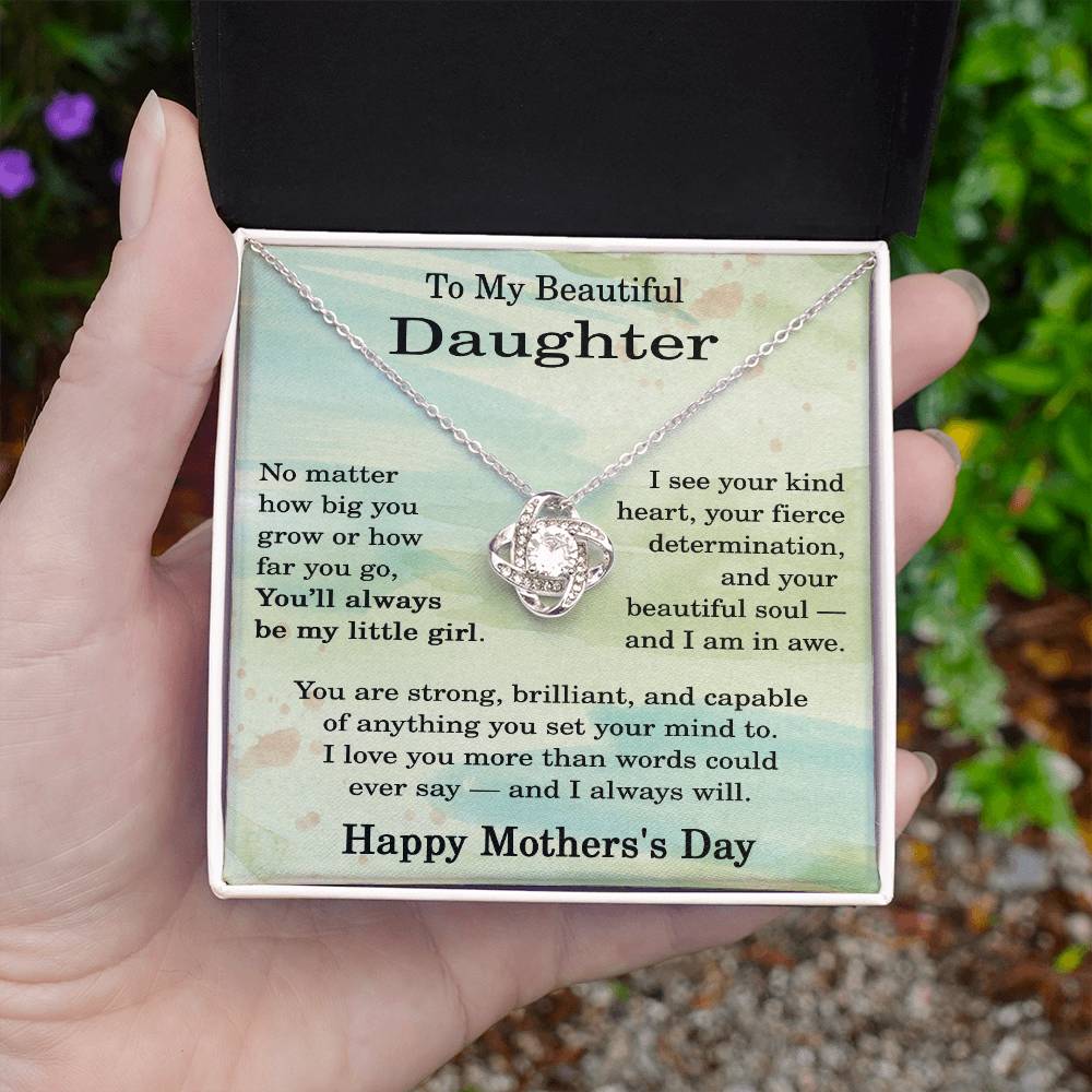 Daughter Mother’s Day Necklace with Message Card – Love Knot “To My Beautiful Daughter” Gift