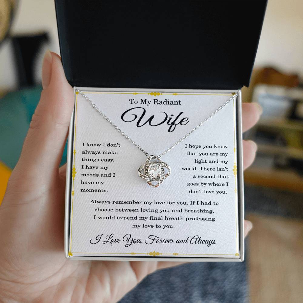 To My Wife Necklace Love Knot Pendant Birthday Christmas Anniversary Valentine's Day I Know for Sure That You Are the One I Want to Be With