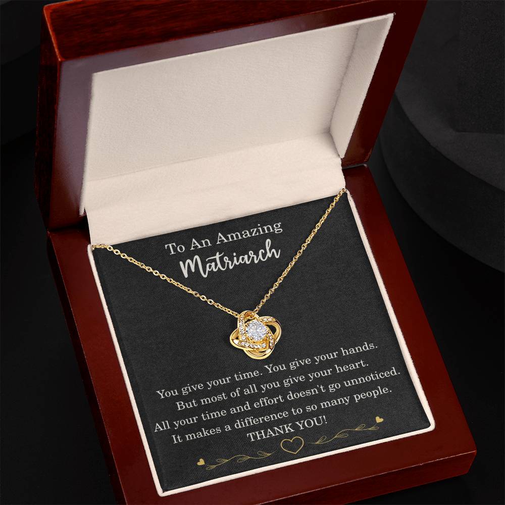 Matriarch Necklace Birthday Christmas Gift Gold over Stainless Steel Love Knot Pendant To My Matriarch Thank You