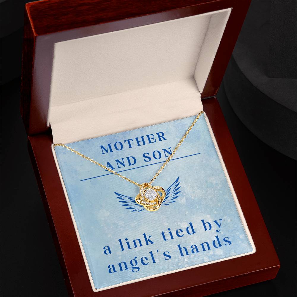 Mother’s Day Gift from Son – Mom Love Knot Necklace for Birthday or Christmas – A Link Tied by Angels Hands