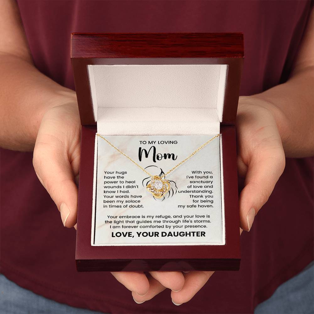 Gift for Mom from Daughter – To My Loving Mom Love Knot Necklace with Heartfelt Message Card