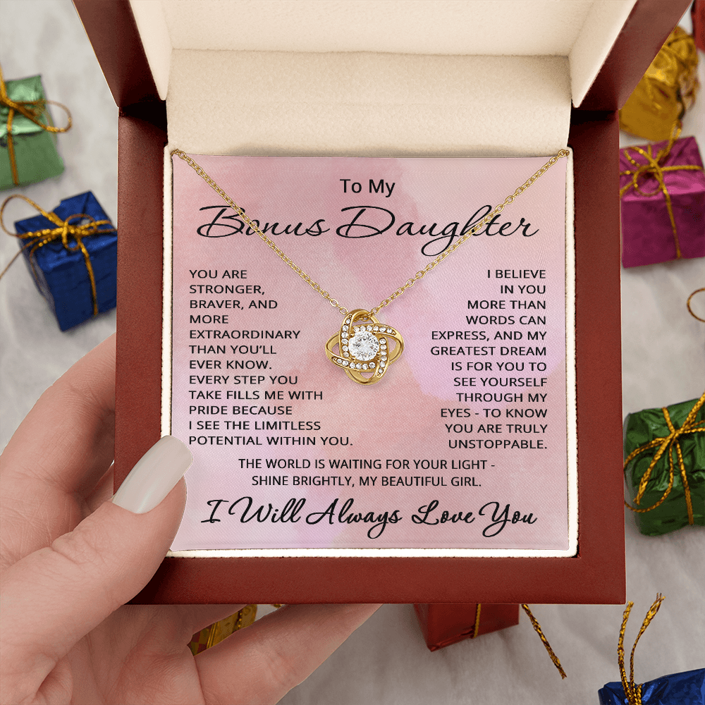 Bonus Daughter Necklace – Birthday or Christmas Gift from Stepmom or Stepdad – Stepdaughter or Step-daughter Jewelry