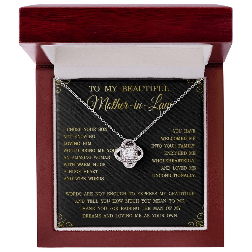 Thank You Gifts for Mother-in-Law Jewelry, Beautiful Mother-in-Law Love Knot Necklace, Inspirational Mother's Day Gifts for Women, Gifts from Daughter-in-Law to Mother-in-Law