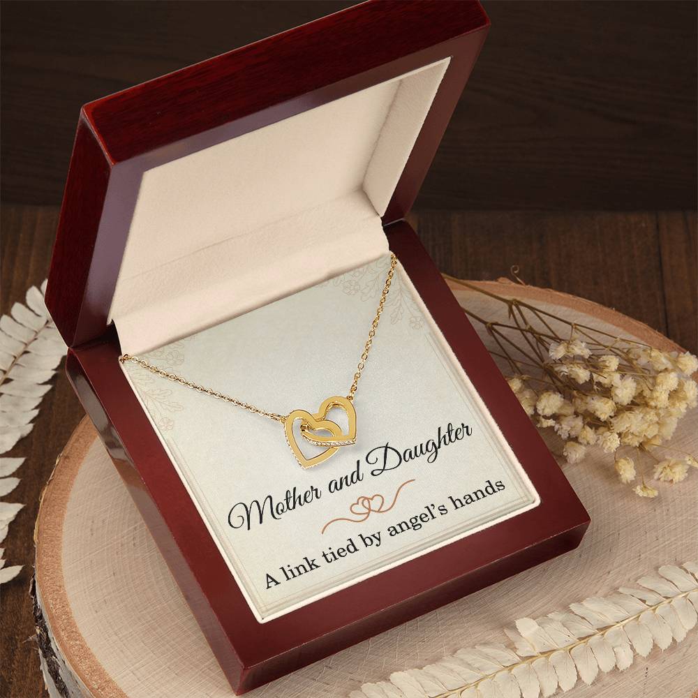Mom Necklace from Daughter – Mother’s Day, Birthday, or Christmas Gift – A Link Tied by Angel’s Hands Interlocking Hearts Pendant