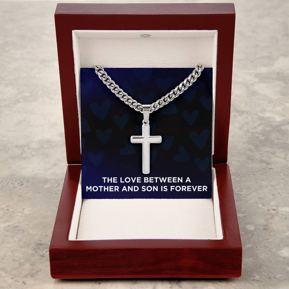 Son Necklace from Mom – Cross Pendant on Cuban Chain for Christmas, Birthday, or Graduation