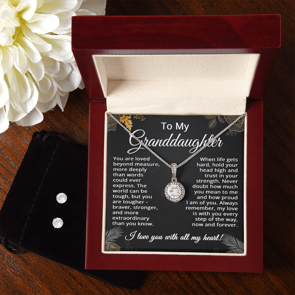 Granddaughter Necklace Set with Earrings Granddaughter Gifts from Grandma Graduation Gifts Birthday Wedding Christmas Keepsake from Grandpa Grandparents