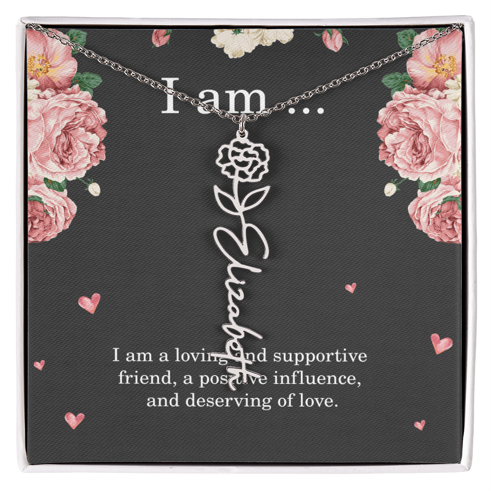 Personalized Birth Flower Necklace for Friend with Custom Name – Best Friend Birthday Gift Jewelry