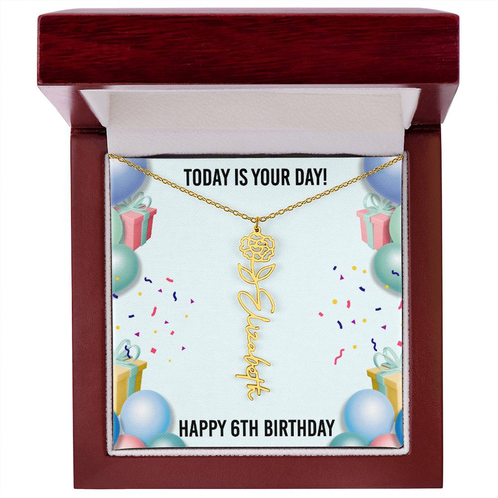 6th Birthday Necklace for Women, Personalized Birth Flower Necklace, Birth Flower Name Necklace, Personalized Birthday Gifts for Best Friend