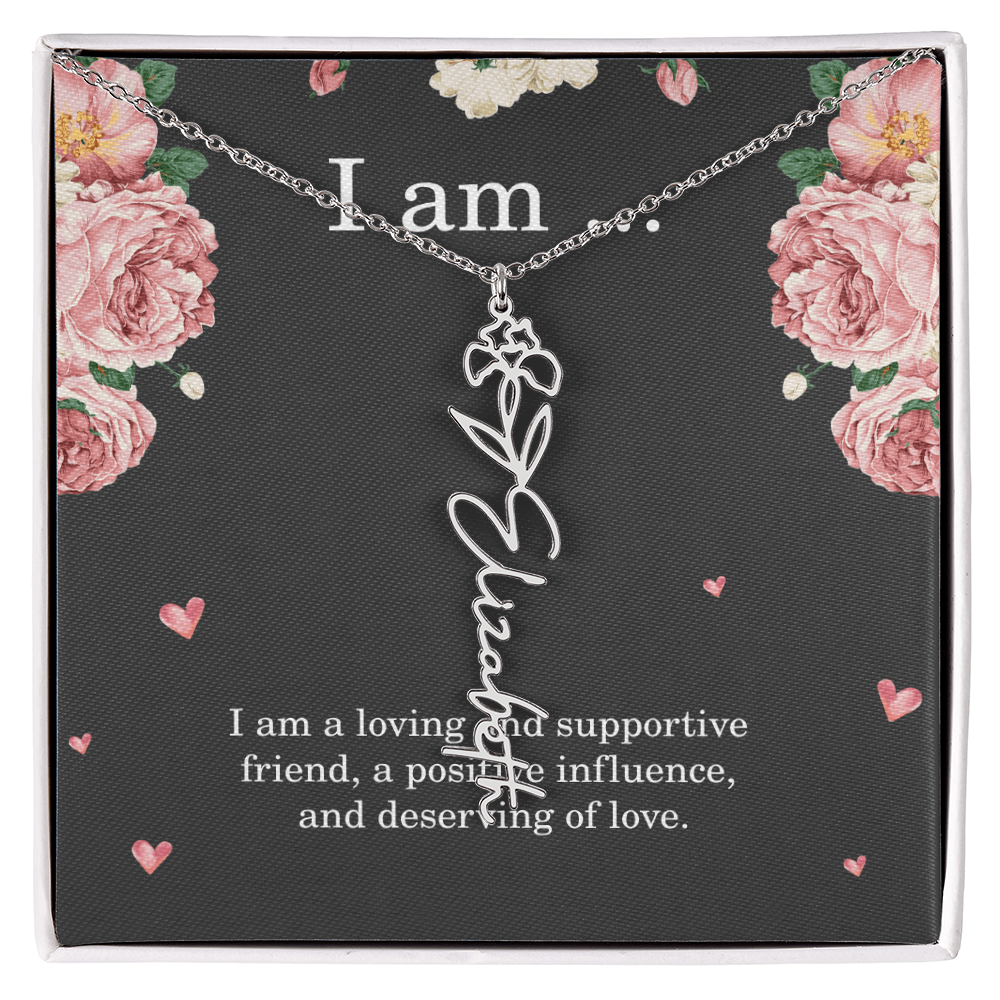 Personalized Birth Flower Necklace for Friend with Custom Name – Best Friend Birthday Gift Jewelry