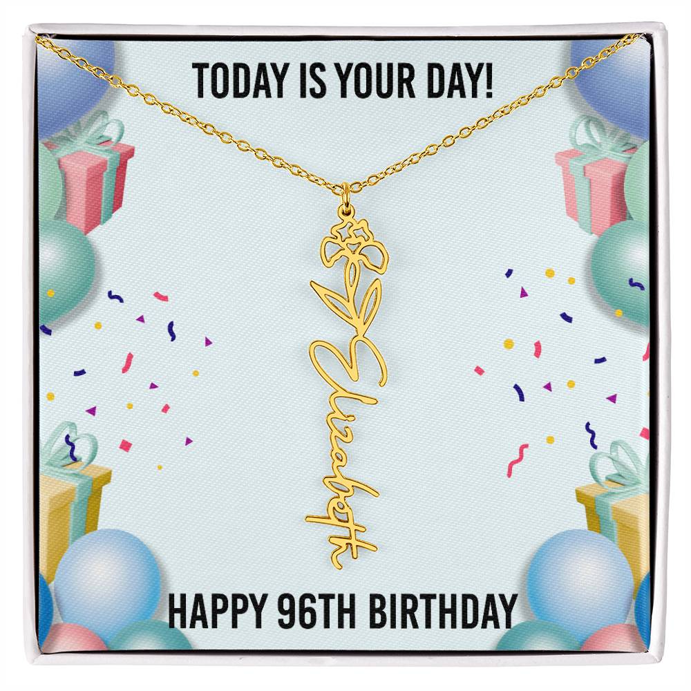 96th Birthday Necklace for Women, Personalized Birth Flower Necklace, Birth Flower Name Necklace, Personalized Birthday Gifts for Best Friend