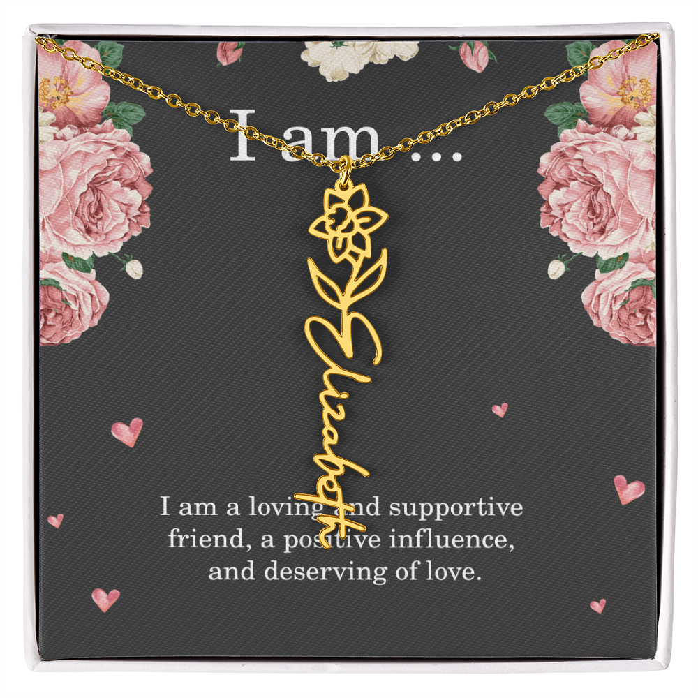 Personalized Birth Flower Necklace for Friend with Custom Name – Best Friend Birthday Gift Jewelry