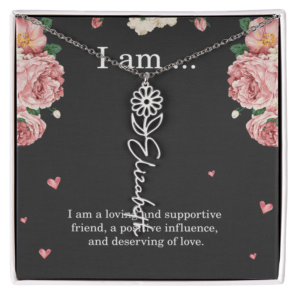 Personalized Birth Flower Necklace for Friend with Custom Name – Best Friend Birthday Gift Jewelry