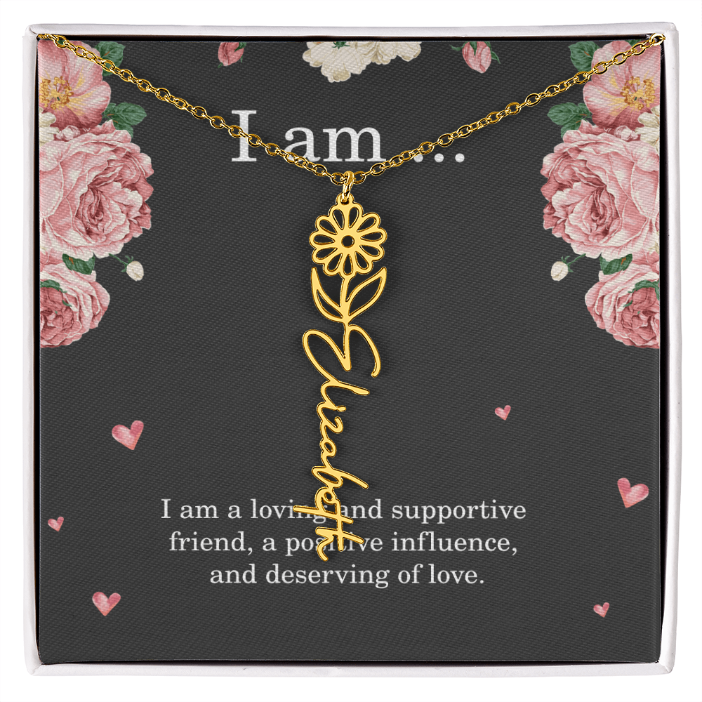 Personalized Birth Flower Necklace for Friend with Custom Name – Best Friend Birthday Gift Jewelry