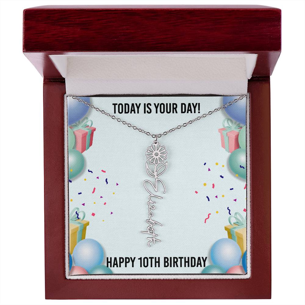 10th Birthday Necklace for Women, Personalized Birth Flower Necklace, Birth Flower Name Necklace, Personalized Birthday Gifts for Best Friend