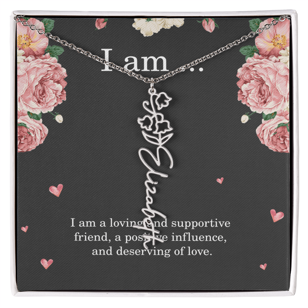 Personalized Birth Flower Necklace for Friend with Custom Name – Best Friend Birthday Gift Jewelry