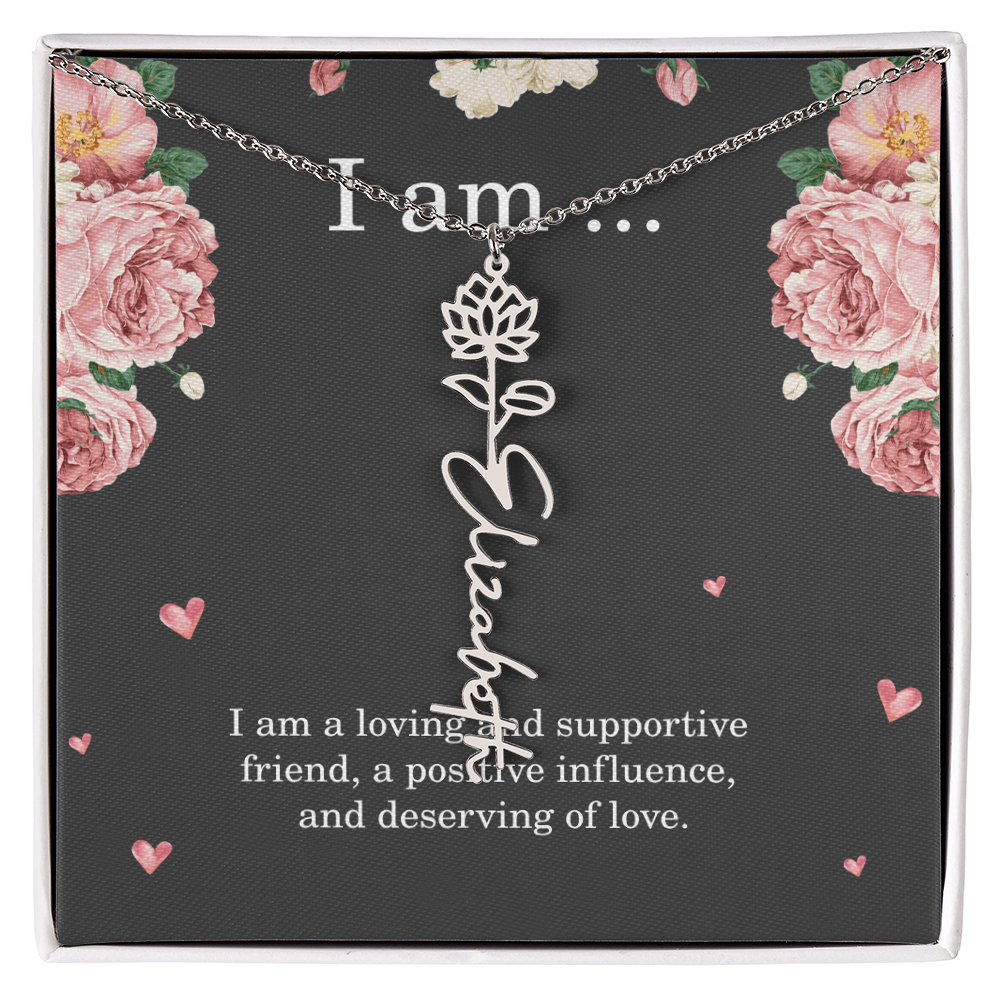 Personalized Birth Flower Necklace for Friend with Custom Name – Best Friend Birthday Gift Jewelry