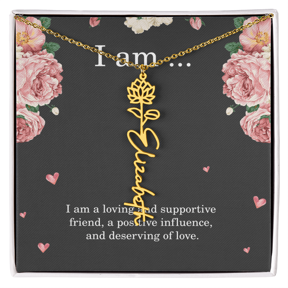 Personalized Birth Flower Necklace for Friend with Custom Name – Best Friend Birthday Gift Jewelry