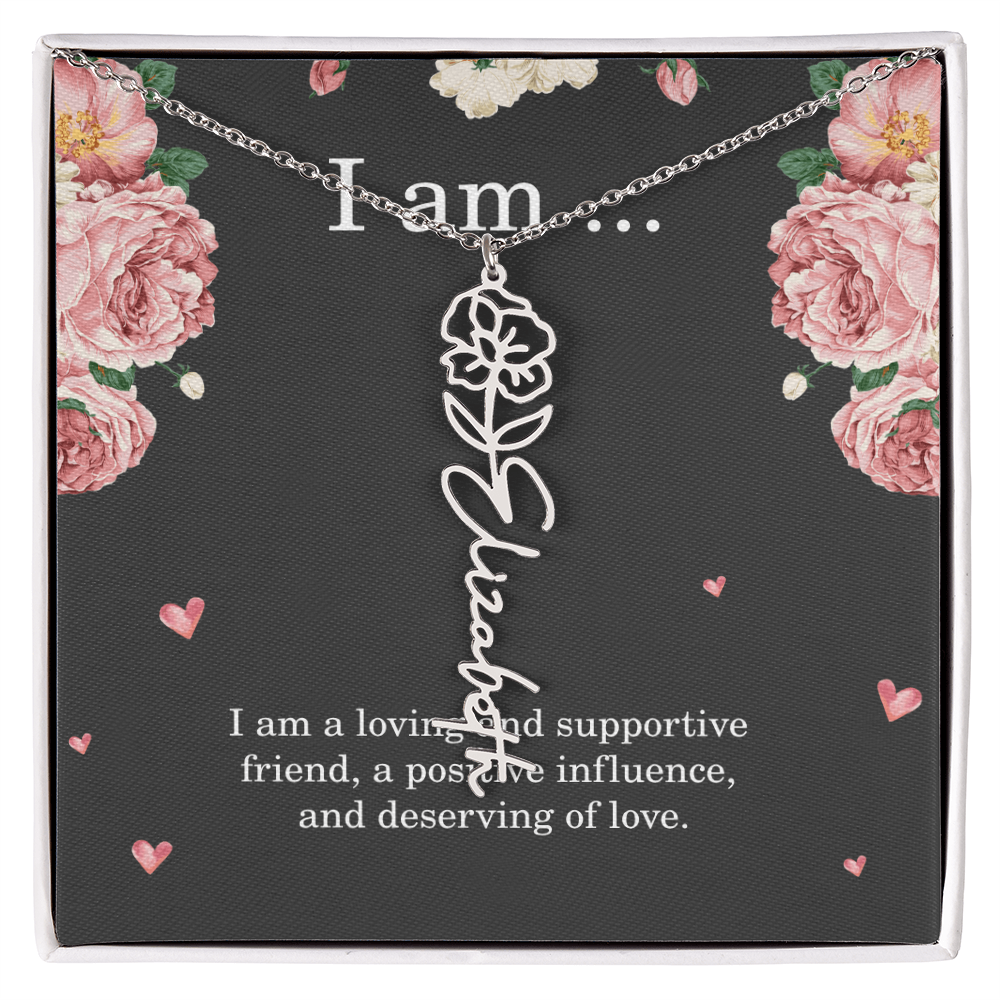 Personalized Birth Flower Necklace for Friend with Custom Name – Best Friend Birthday Gift Jewelry