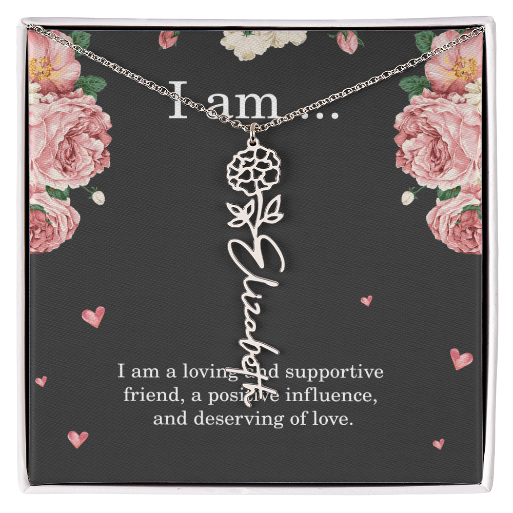 Personalized Birth Flower Necklace for Friend with Custom Name – Best Friend Birthday Gift Jewelry