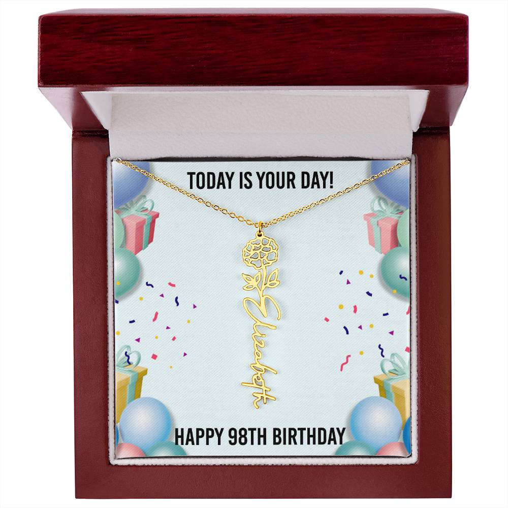 98th Birthday Necklace for Women, Personalized Birth Flower Necklace, Birth Flower Name Necklace, Personalized Birthday Gifts for Best Friend