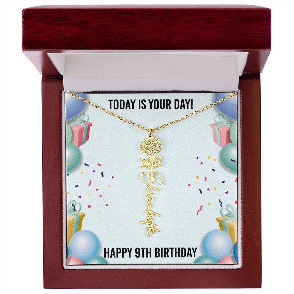 9th Birthday Necklace for Women, Personalized Birth Flower Necklace, Birth Flower Name Necklace, Personalized Birthday Gifts for Best Friend