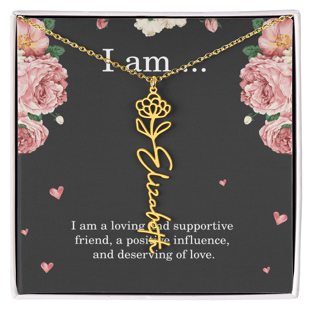 Personalized Birth Flower Necklace for Friend with Custom Name – Best Friend Birthday Gift Jewelry