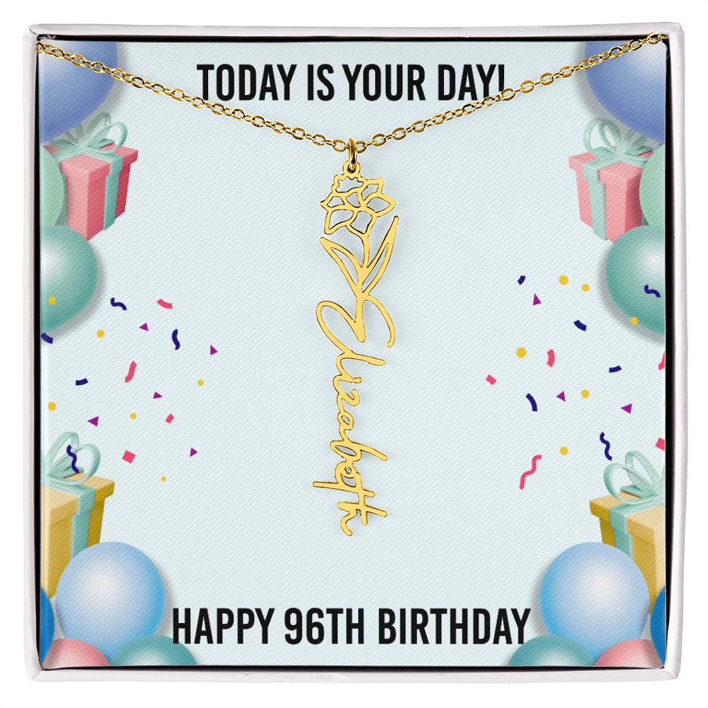 96th Birthday Necklace for Women, Personalized Birth Flower Necklace, Birth Flower Name Necklace, Personalized Birthday Gifts for Best Friend