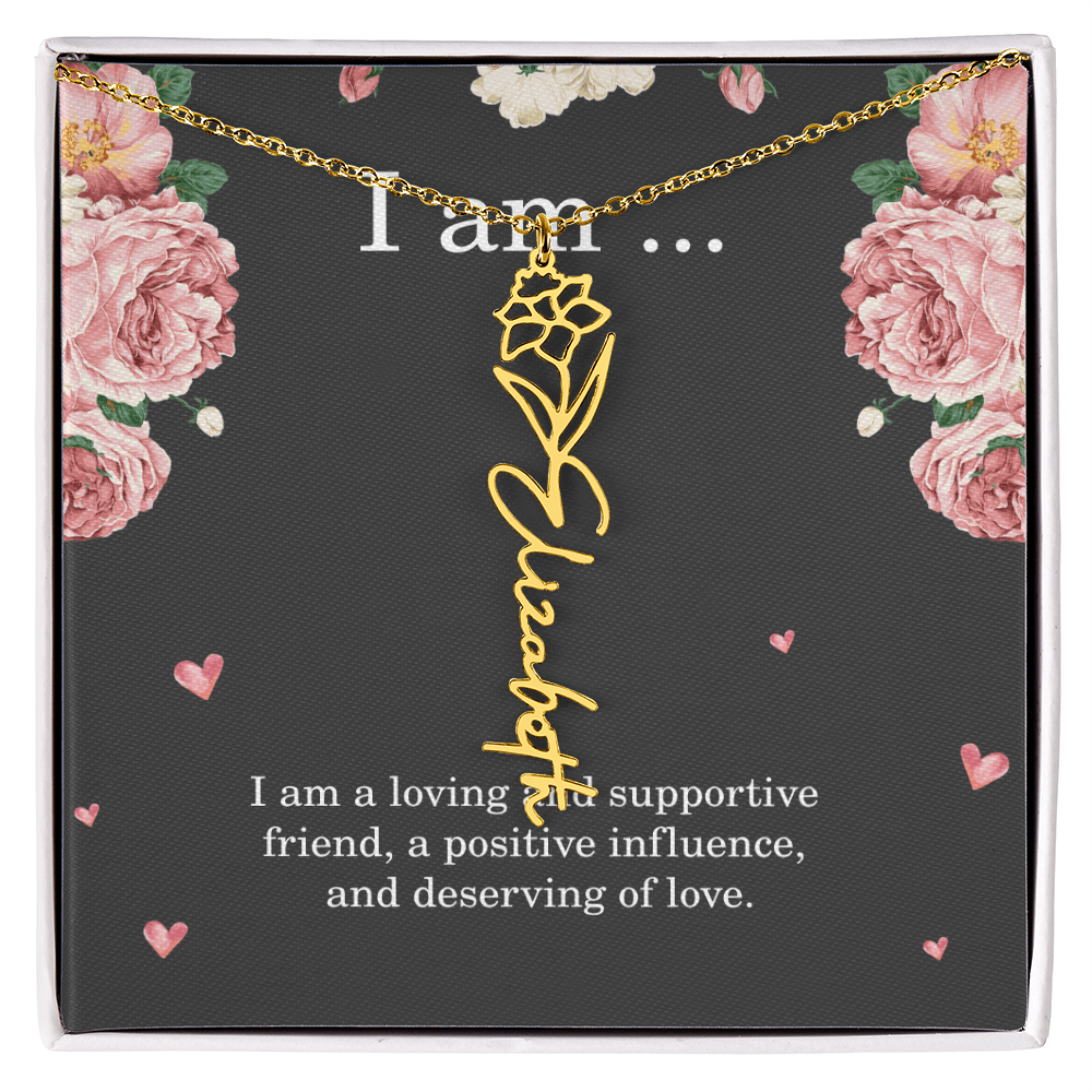 Personalized Birth Flower Necklace for Friend with Custom Name – Best Friend Birthday Gift Jewelry