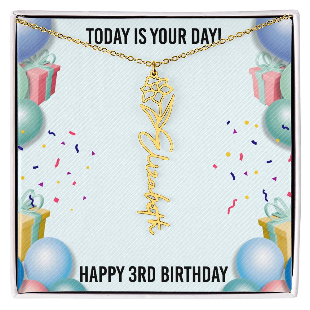 3rd Birthday Necklace for Women, Personalized Birth Flower Necklace, Birth Flower Name Necklace, Personalized Birthday Gifts for Best Friend