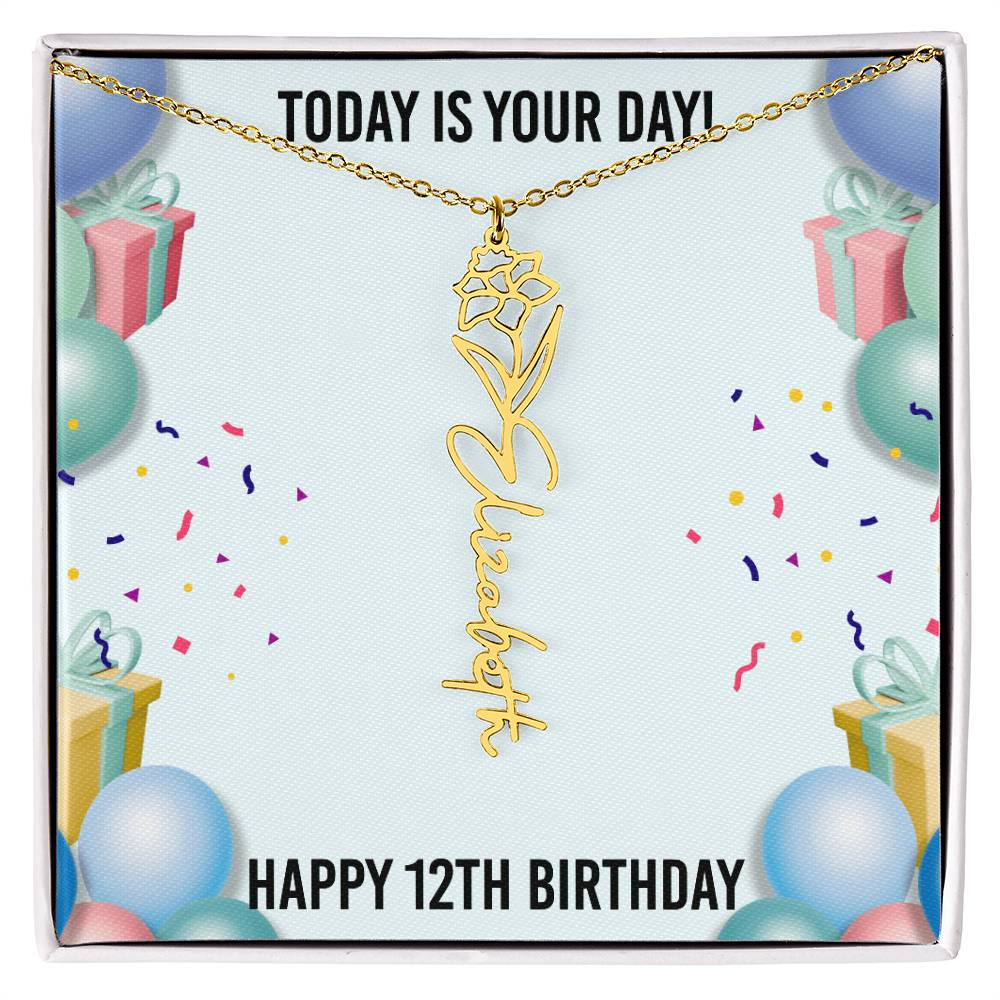 12th Birthday Necklace for Women, Personalized Birth Flower Necklace, Birth Flower Name Necklace, Personalized Birthday Gifts for Best Friend