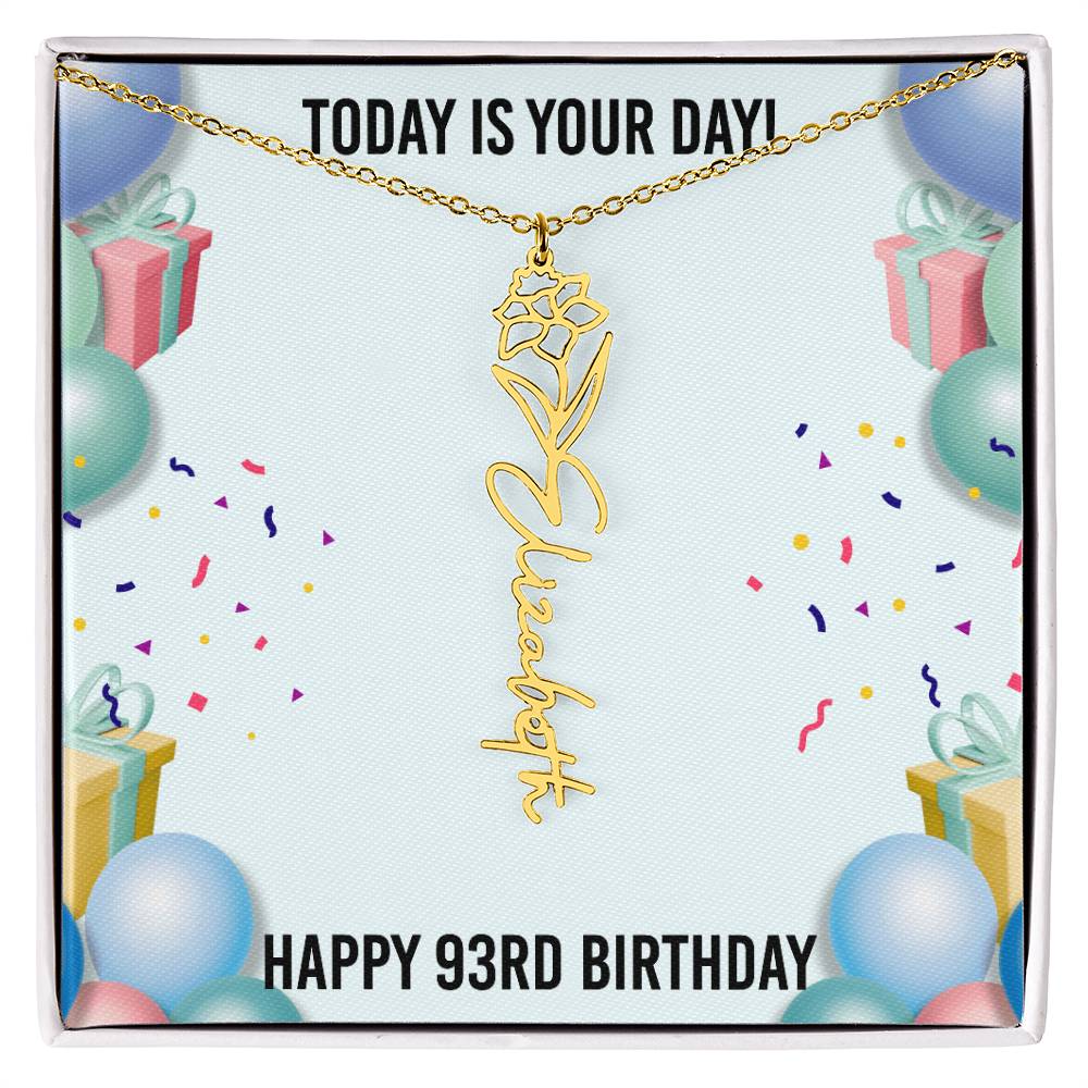 93rd Birthday Necklace for Women, Personalized Birth Flower Necklace, Birth Flower Name Necklace, Personalized Birthday Gifts for Best Friend