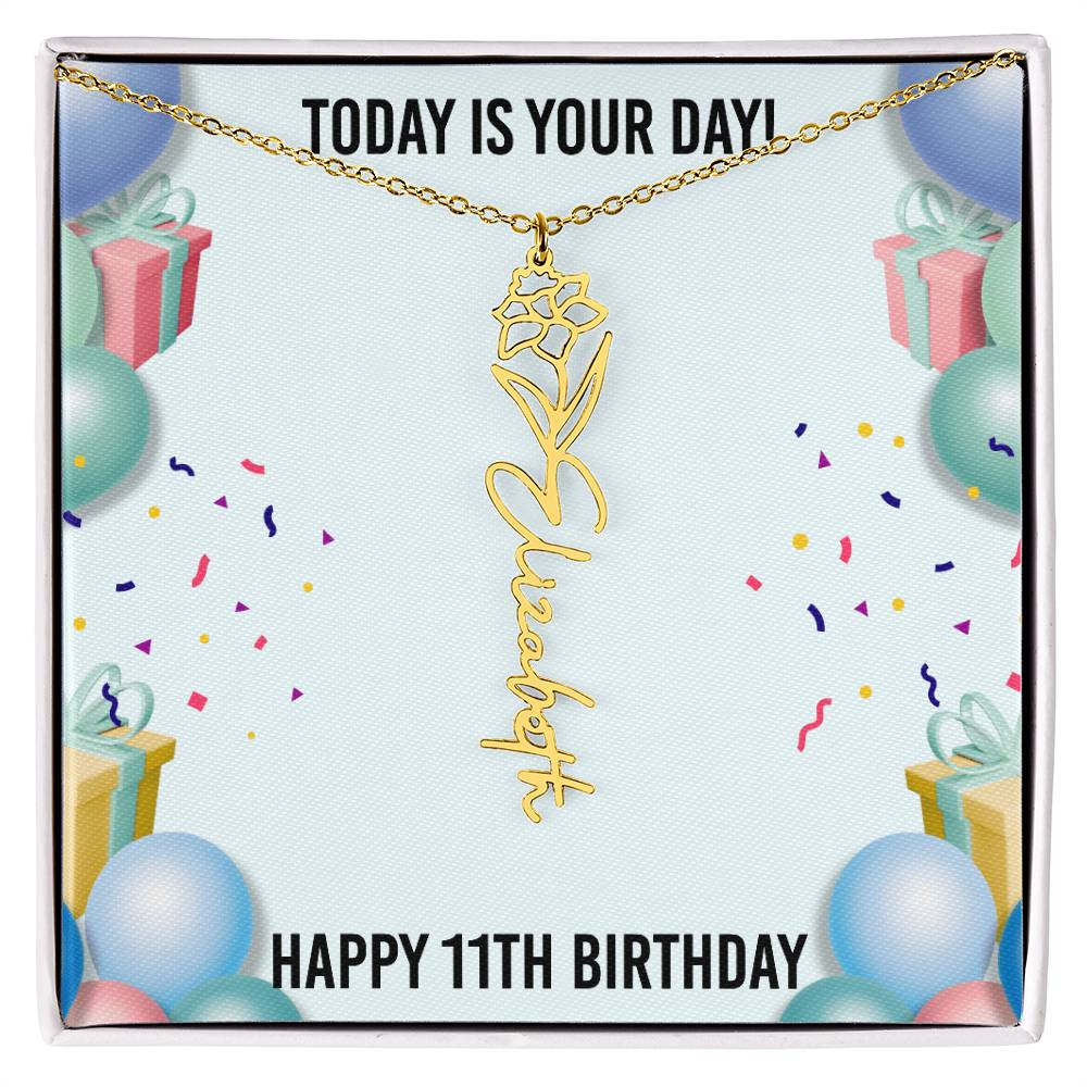 11th Birthday Necklace for Women, Personalized Birth Flower Necklace, Birth Flower Name Necklace, Personalized Birthday Gifts for Best Friend