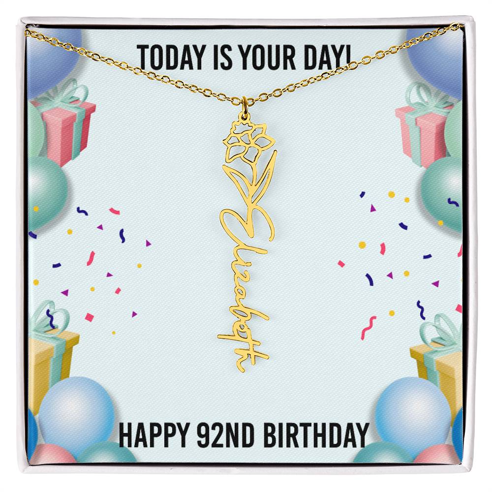 92nd Birthday Necklace for Women, Personalized Birth Flower Necklace, Birth Flower Name Necklace, Personalized Birthday Gifts for Best Friend