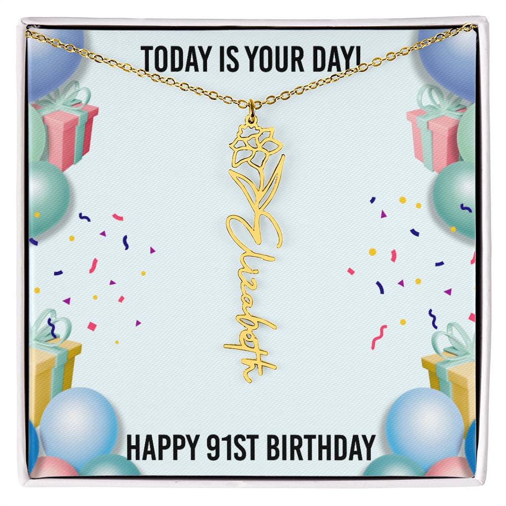 91st Birthday Necklace for Women, Personalized Birth Flower Necklace, Birth Flower Name Necklace, Personalized Birthday Gifts for Best Friend
