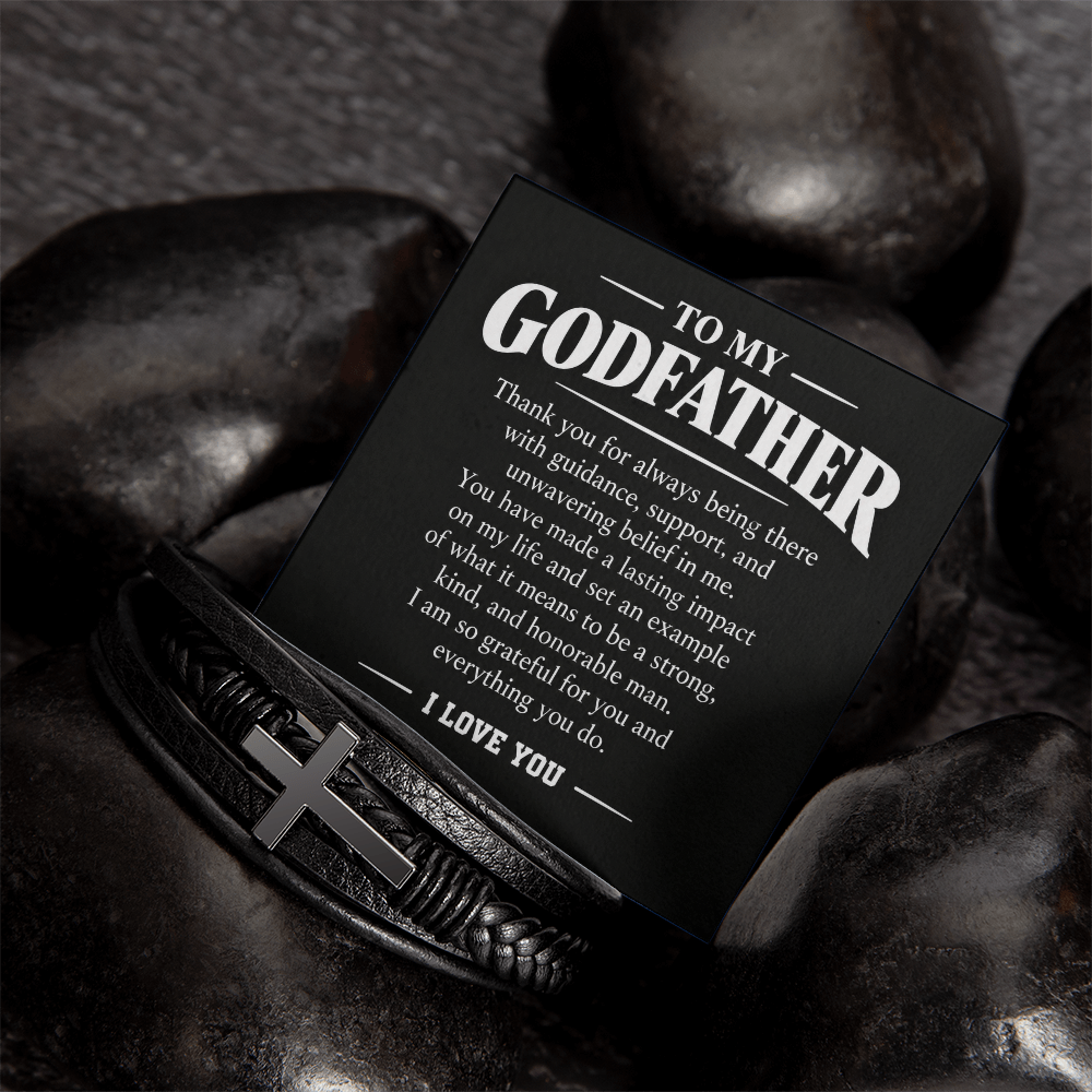 To My Godfather Bracelet - Godfather Gift from Goddaughter Godson, Cross Vegan Leather Bracelet