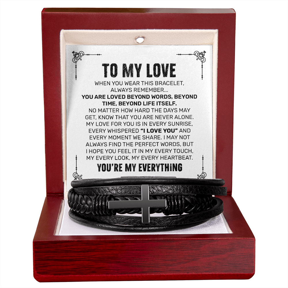 You Are My Everything Bracelet for Him – Romantic Gift for Boyfriend - To My Love Bracelet - Leather Bracelet for Boyfriend - Cross Bracelet for Husband