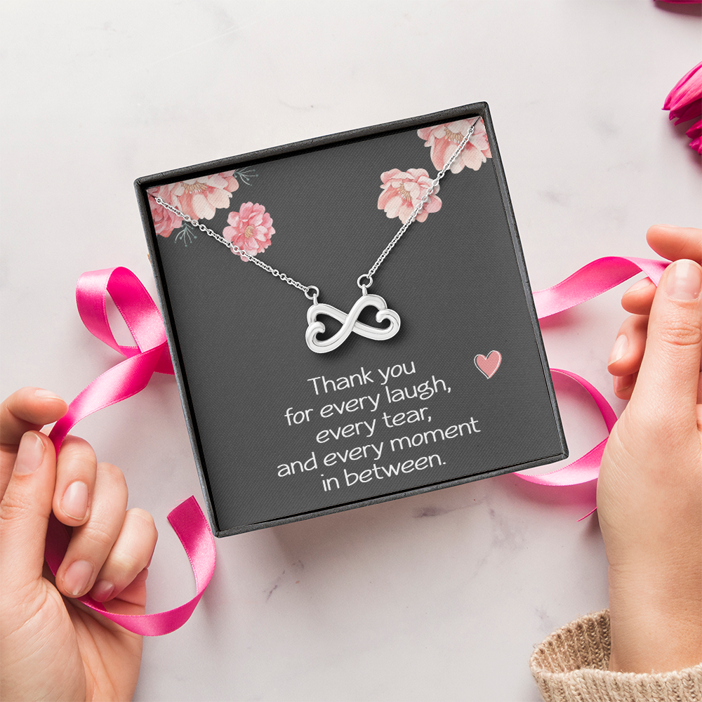 Best Friend Necklace for Her Sister Birthday Gift for Women Jewelry for Her Christmas Thank You Necklace Endless Infinity Love Pendant Soul Laugh Tear Moment