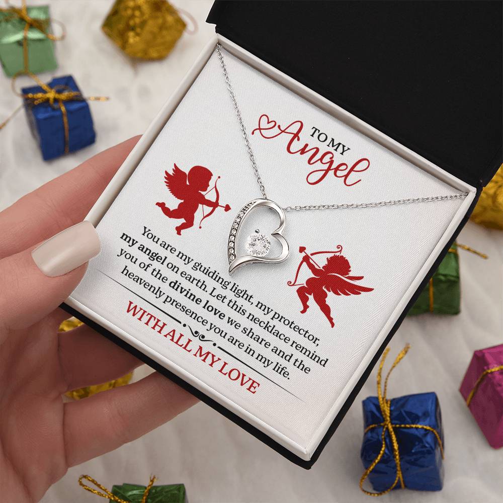 To My Angel Necklace With All My Love Valentines Day Gift with Cupid Wedding Anniversary Jewelry for Wife Christmas Gifts for Her