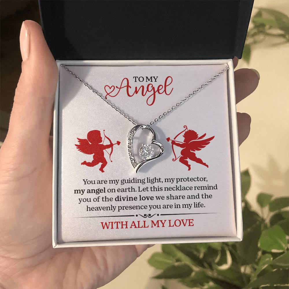 To My Angel Necklace With All My Love Valentines Day Gift with Cupid Wedding Anniversary Jewelry for Wife Christmas Gifts for Her